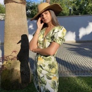 H&M | Dresses | Hm Lemon Dress Linen Blend Yellow Green Leaf Button Front  Mini L | Poshmark